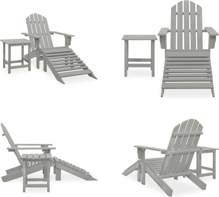 VidaXL Tuinstoel Adirondack voetenbank tafel massief vurenhout grijs Adirondack Stoel Adirondack Stoelen Adirondack Stoel Met Voetenbank En Tafel Adirondack Stoelen Met Voetenbanken En Tafels