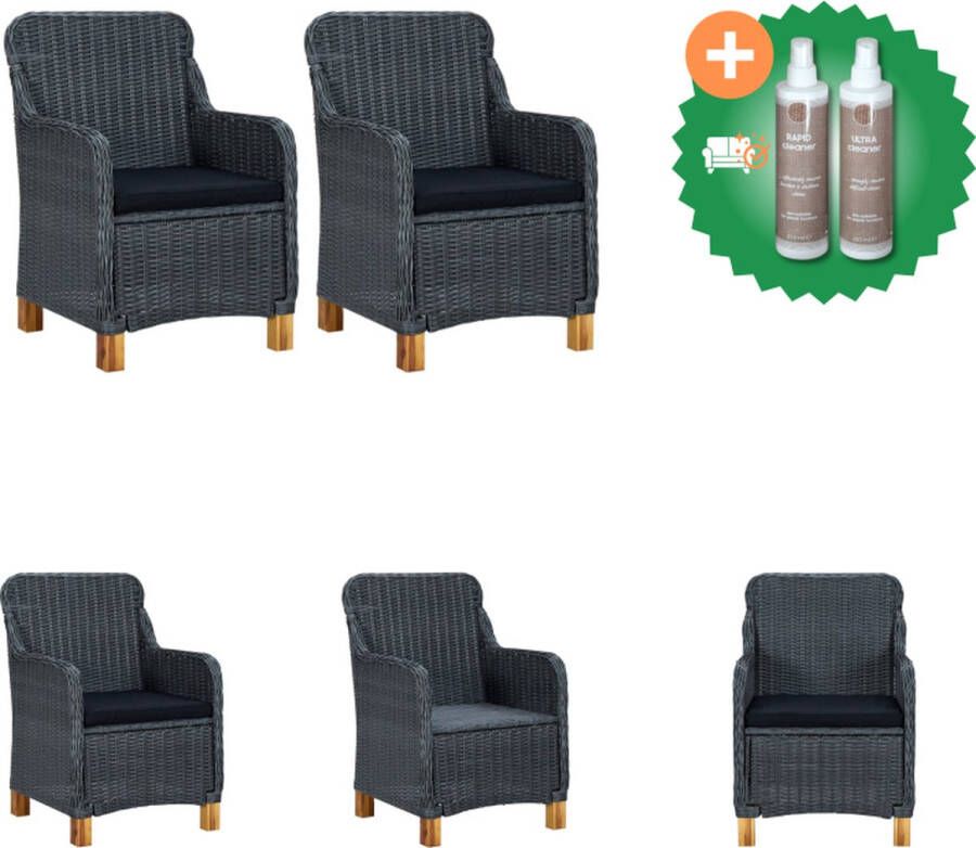 VidaXL Tuinstoel Donkergrijs 62x65x92 cm Rond PE rattan en acaciahout Inclusief zitkussens Tuinstoel Inclusief Onderhoudsset