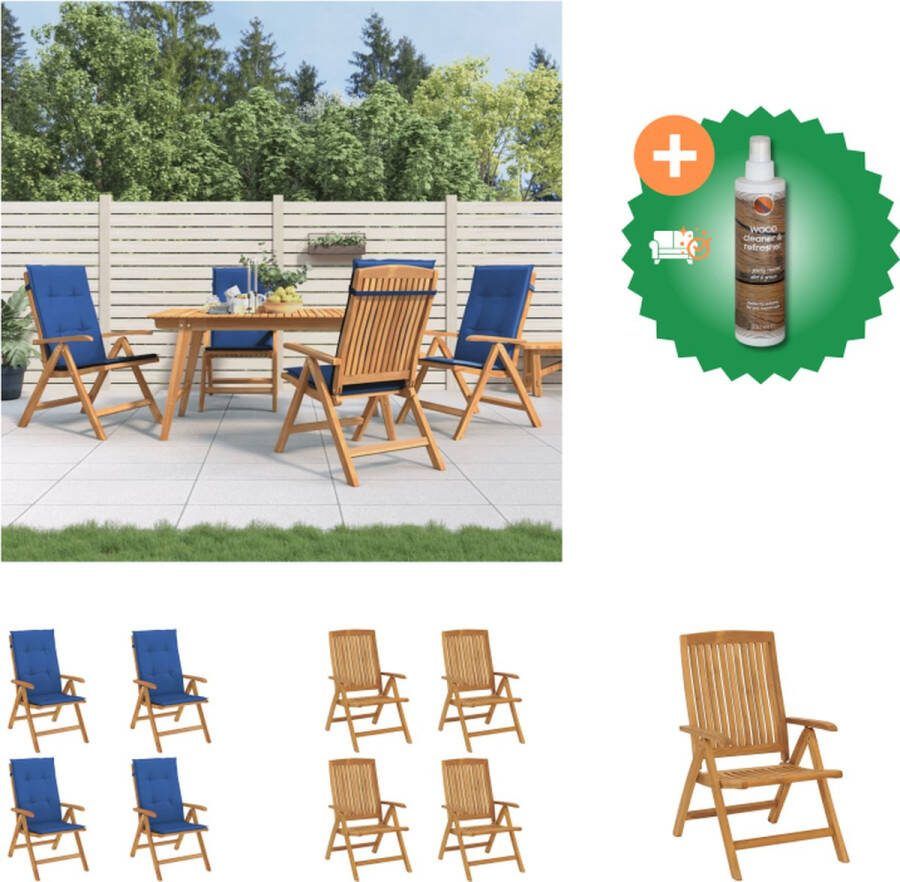 VidaXL Tuinstoel Massief Teakhout Verstelbaar Inklapbaar Comfortabel zitkussen Anti slipontwerp Tuinstoel Inclusief Houtreiniger en verfrisser