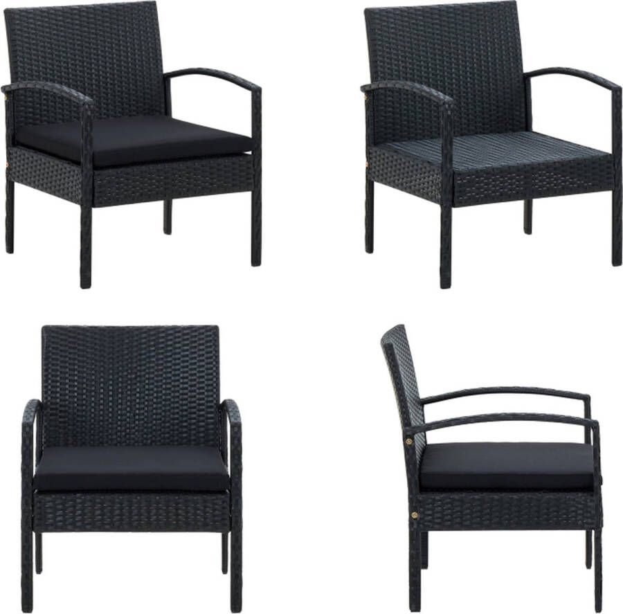 VidaXL Tuinstoel met kussen poly rattan zwart Fauteuil Fauteuils Tuinfauteuil Tuinfauteuils