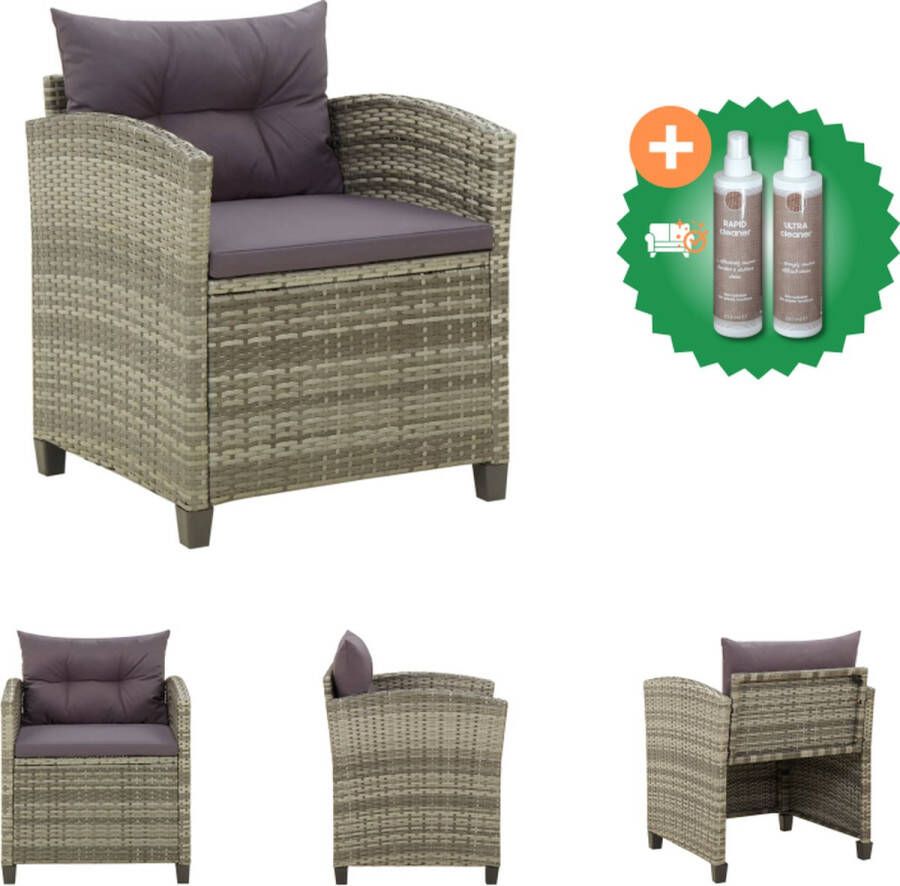 VidaXL Tuinstoel PE rattan en gepoedercoat staal Grijs 64x61.5x71.5 cm Inclusief zitkussen en rugkussen Tuinstoel Inclusief Onderhoudsset