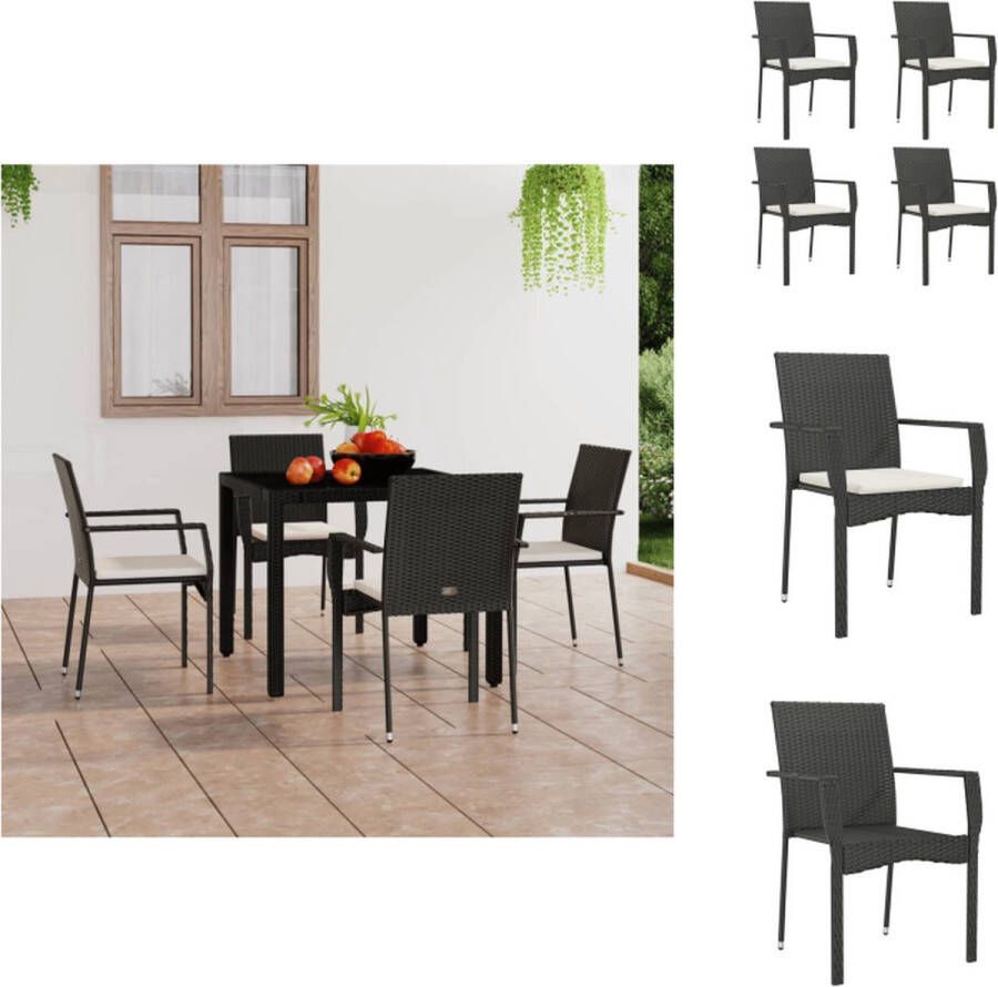 VidaXL Tuinstoel Poly Rattan Zwart 59x53.5x88 cm Comfortabel kussen Draagvermogen 110 kg Inclusief 4 stoelen kussens Tuinstoel