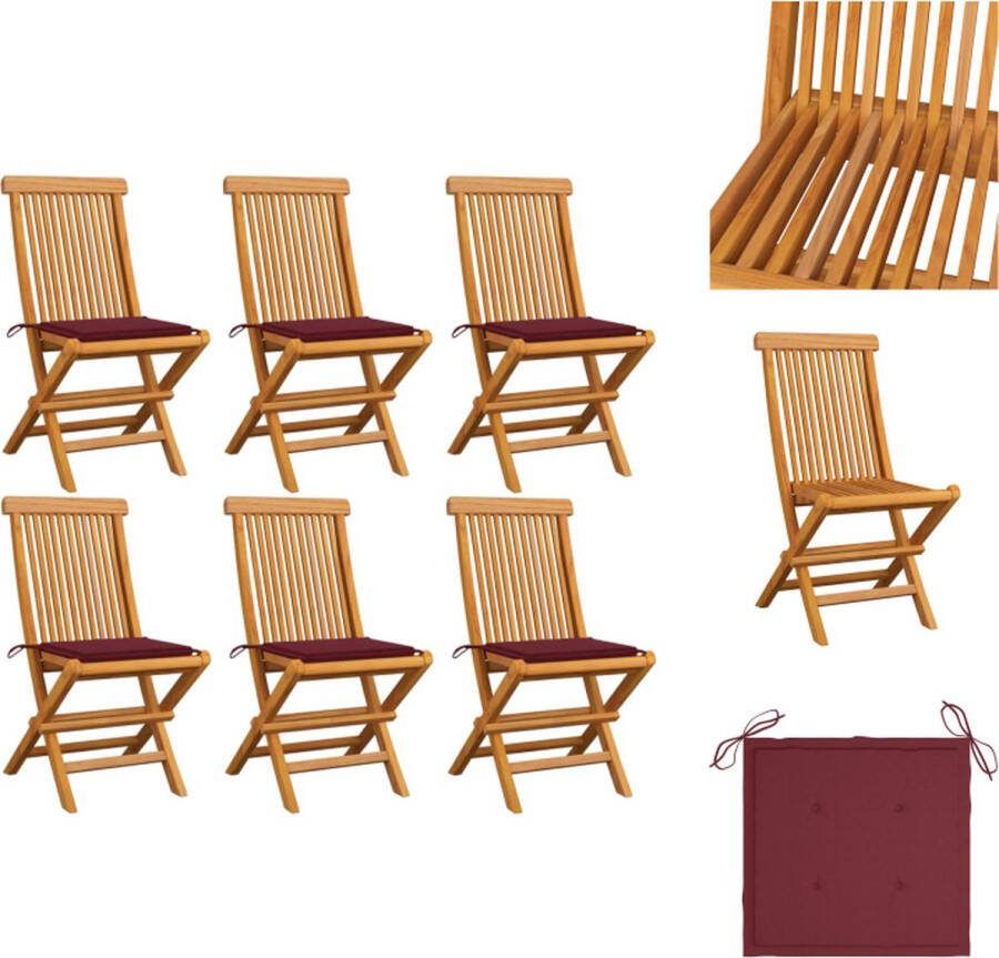 VidaXL Tuinstoel Teakhout Inklapbaar Wijnrood kussen 47 x 60 x 89 cm Tuinstoel