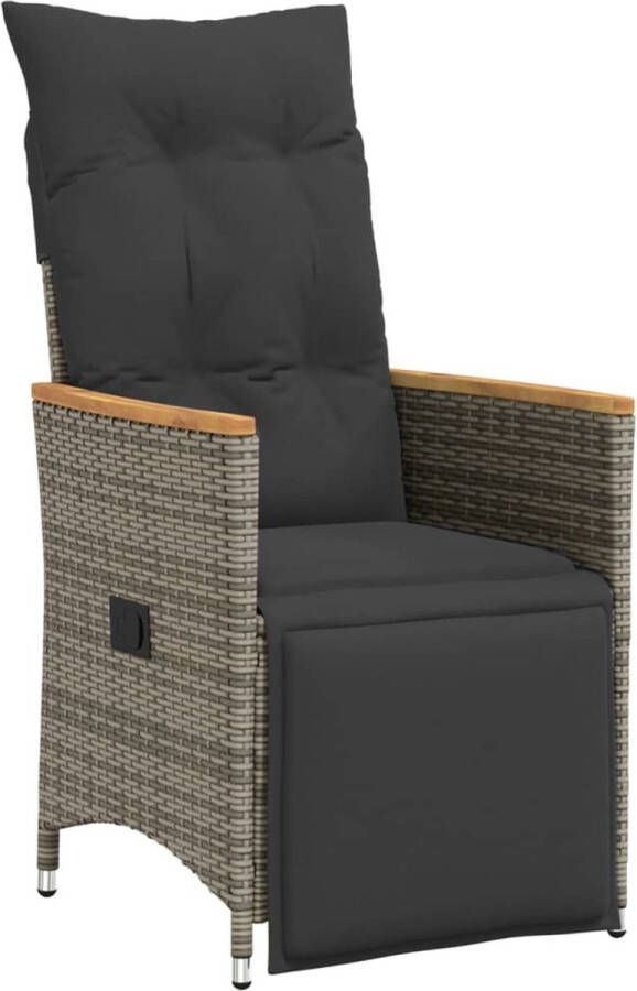 VidaXL Tuinstoel verstelbaar met kussens poly rattan grijs