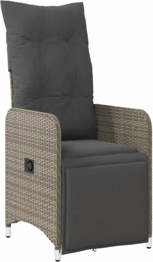 VidaXL Tuinstoel verstelbaar met kussens poly rattan grijs