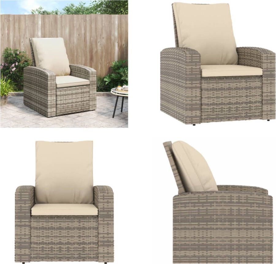 VidaXL Tuinstoel verstelbaar met kussens poly rattan lichtbruin Tuinstoel Tuinstoelen Ligstoel Terrasstoel