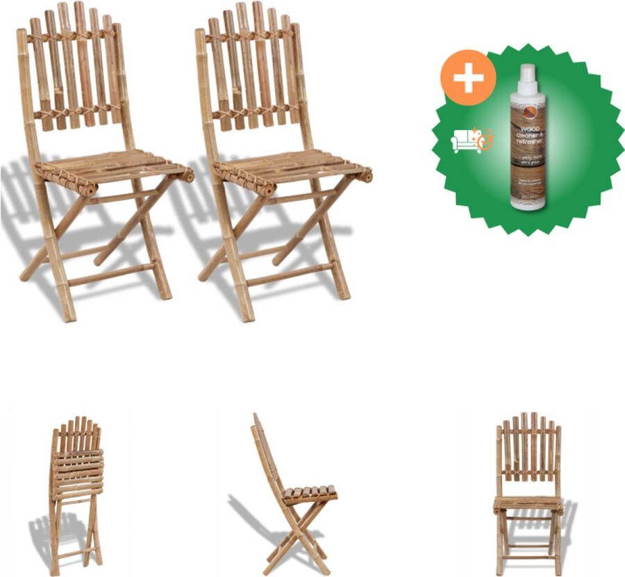 VidaXL Bamboe Eetstoelen Set van 2 50x42x92 cm Inklapbaar Tuinstoel Inclusief Houtreiniger en verfrisser