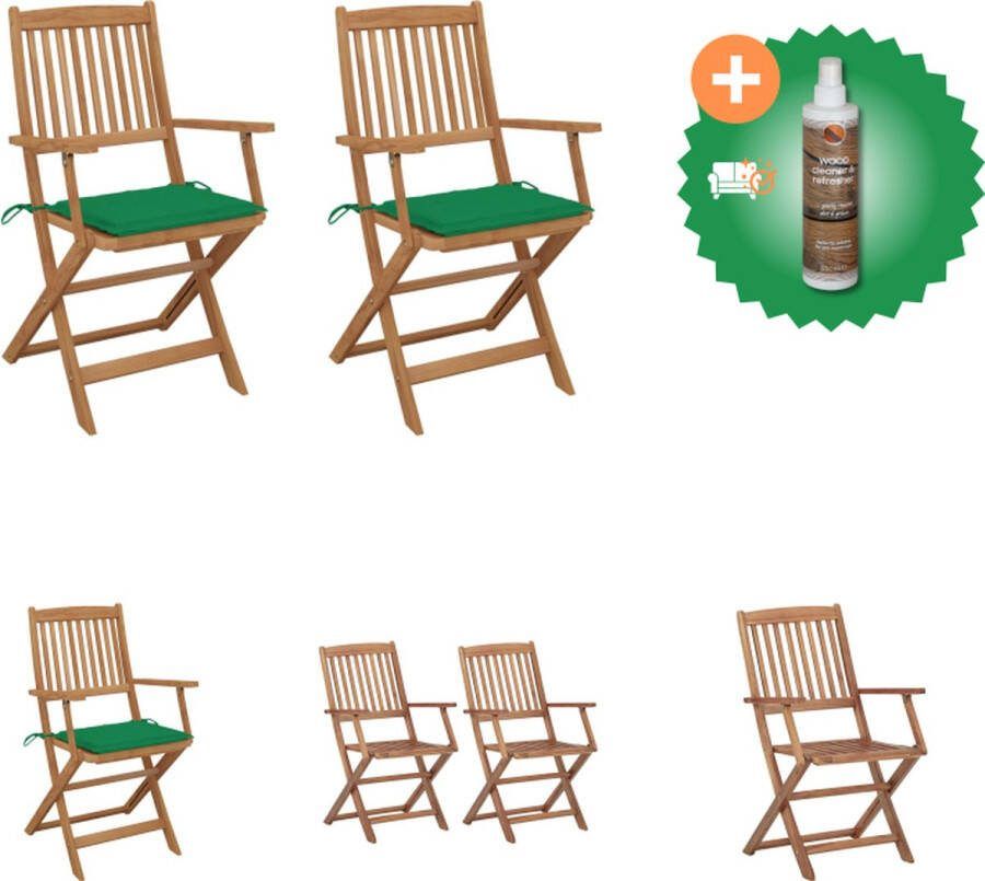 VidaXL Tuinstoelen 2 st inklapbaar met kussens massief acaciahout Tuinstoel Inclusief Houtreiniger en verfrisser