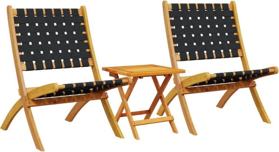 VidaXL Tuinstoelen 2 st inklapbaar met tafel massief hout zwart
