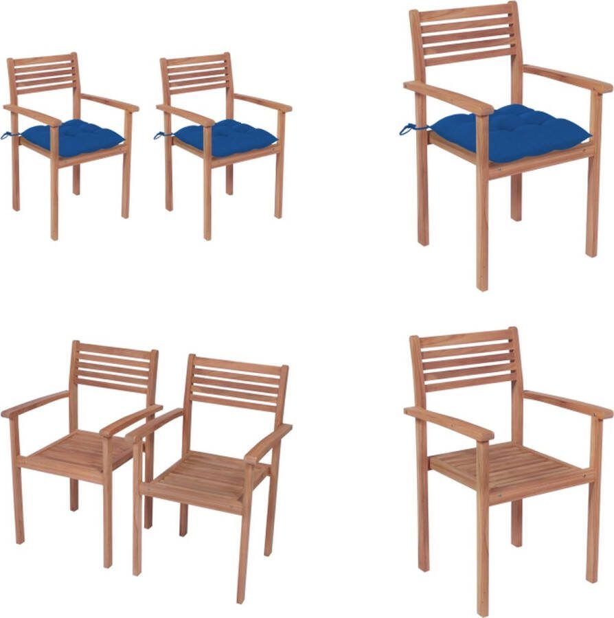 VidaXL Tuinstoelen 2 st met blauwe kussens massief teakhout Tuinstoel Tuinstoelen Buitenstoel Buitenstoelen