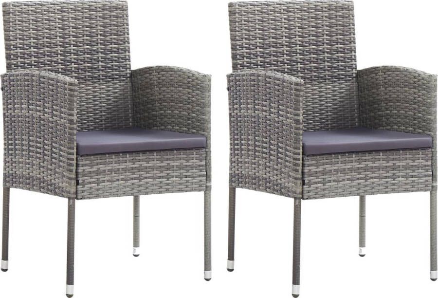 VidaXL Tuinstoelen 2 st met donkergrijze kussens poly rattan grijs