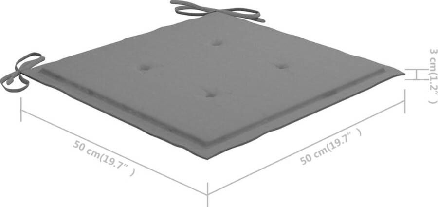 vidaXL Tuinstoelen 2 st met grijze kussens massief teakhout