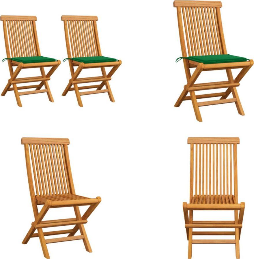 VidaXL Tuinstoelen 2 st met groene kussens massief teakhout Tuinstoel Tuinstoelen Tuin Stoel Tuin Stoelen