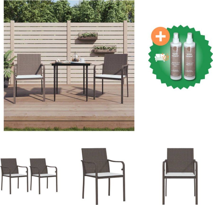 VidaXL Tuinstoel Bruin PE Rattan Staal 56x59x84cm Stevig Frame Comfortabel Zitkussen Tuinstoel Inclusief Onderhoudsset