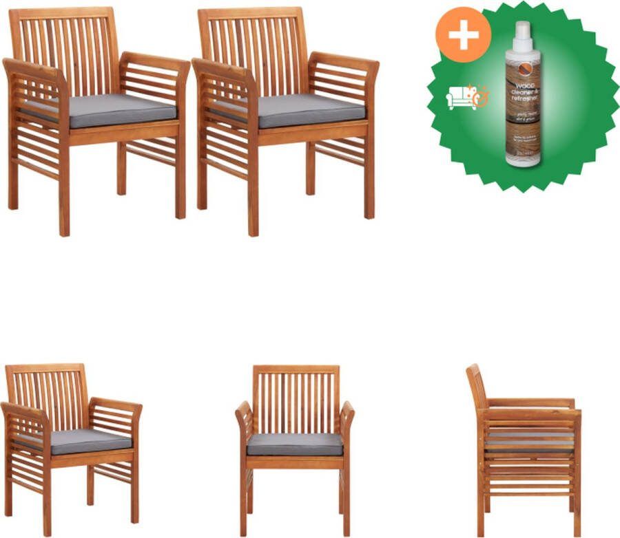 VidaXL Houten Eetkamerstoel Acaciahout Weerbestendig 64x60x90 cm Bruin frame Donkergrijs kussen Tuinstoel Inclusief Houtreiniger en verfrisser