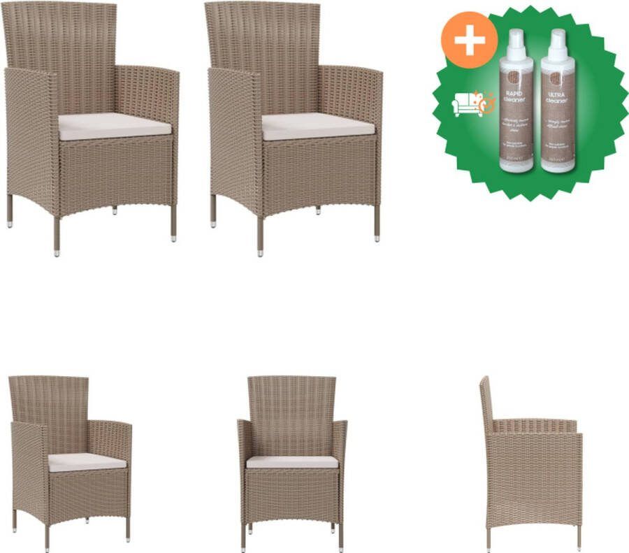 VidaXL Tuinstoel PE Rattan Poly Rattan Beige 61 x 60 x 88 cm Inclusief 2 x stoel 2 x zitkussen Tuinstoel Inclusief Onderhoudsset