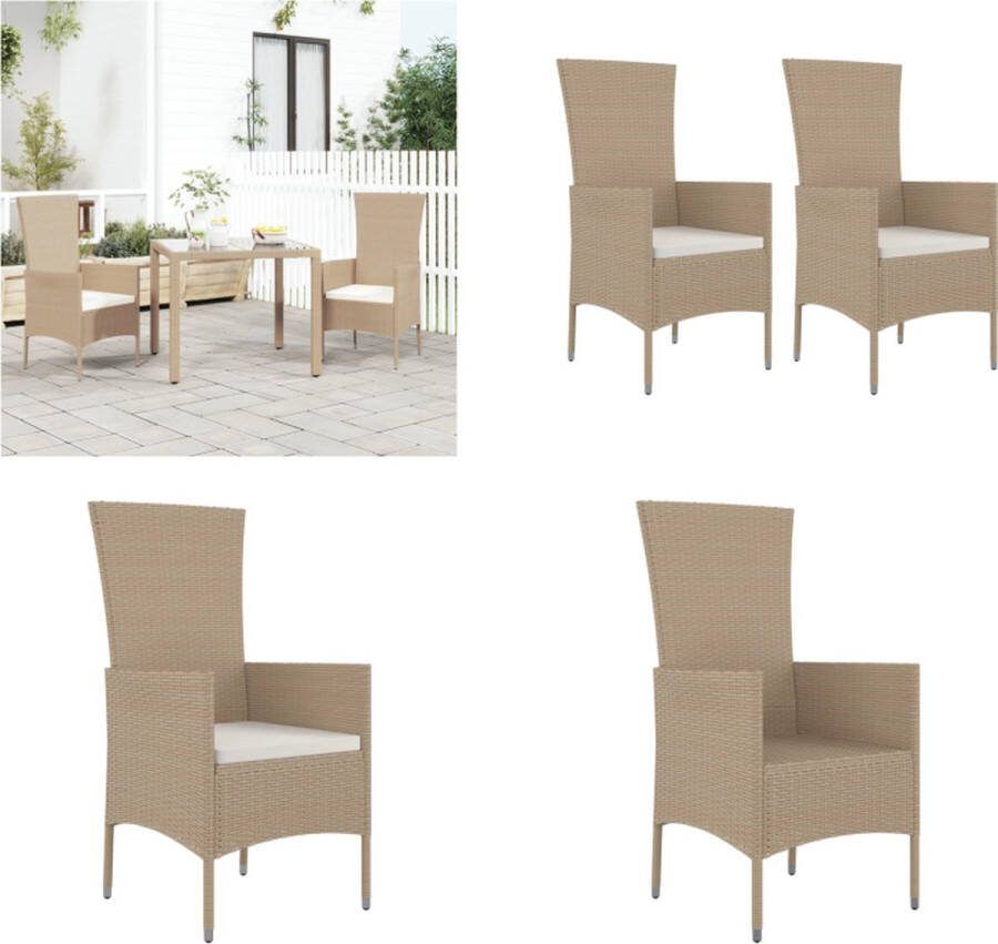 VidaXL Tuinstoelen 2 st met kussens poly rattan beige Tuinstoel Tuinstoelen Tuin Stoel Tuin Eetkamerstoel