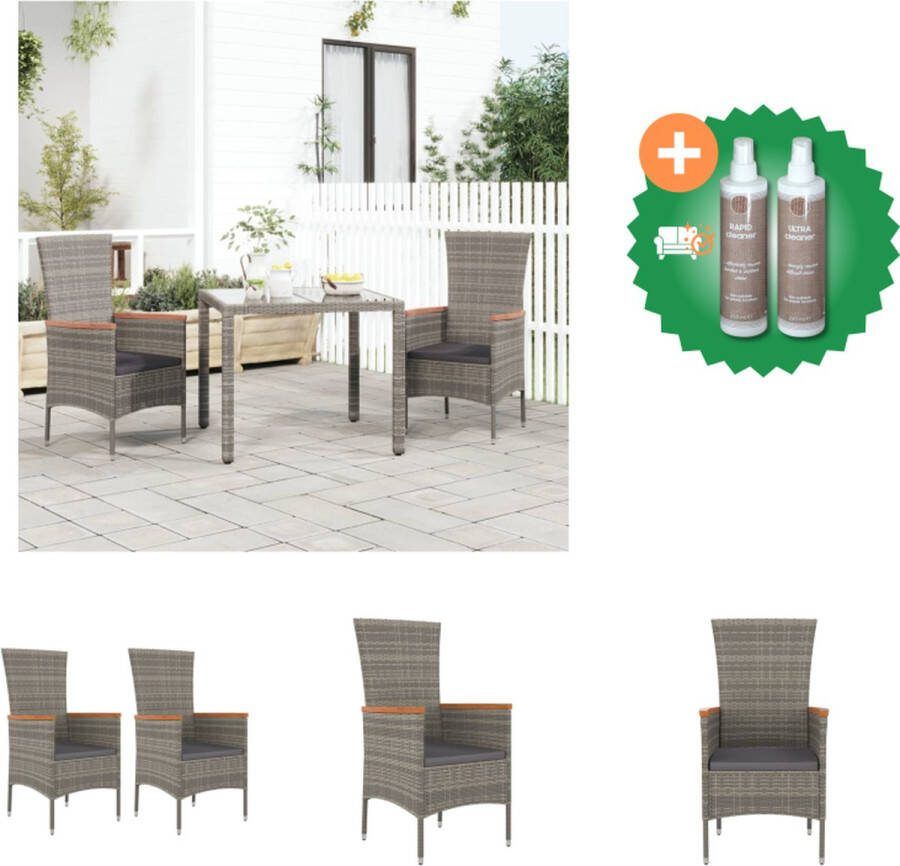 VidaXL Tuinstoel Grijs PE rattan staal acaciahout 60x58x108cm Comfortabele zitkussens Handleiding Inclusief 2 stoelen en kussens Tuinstoel Inclusief Onderhoudsset