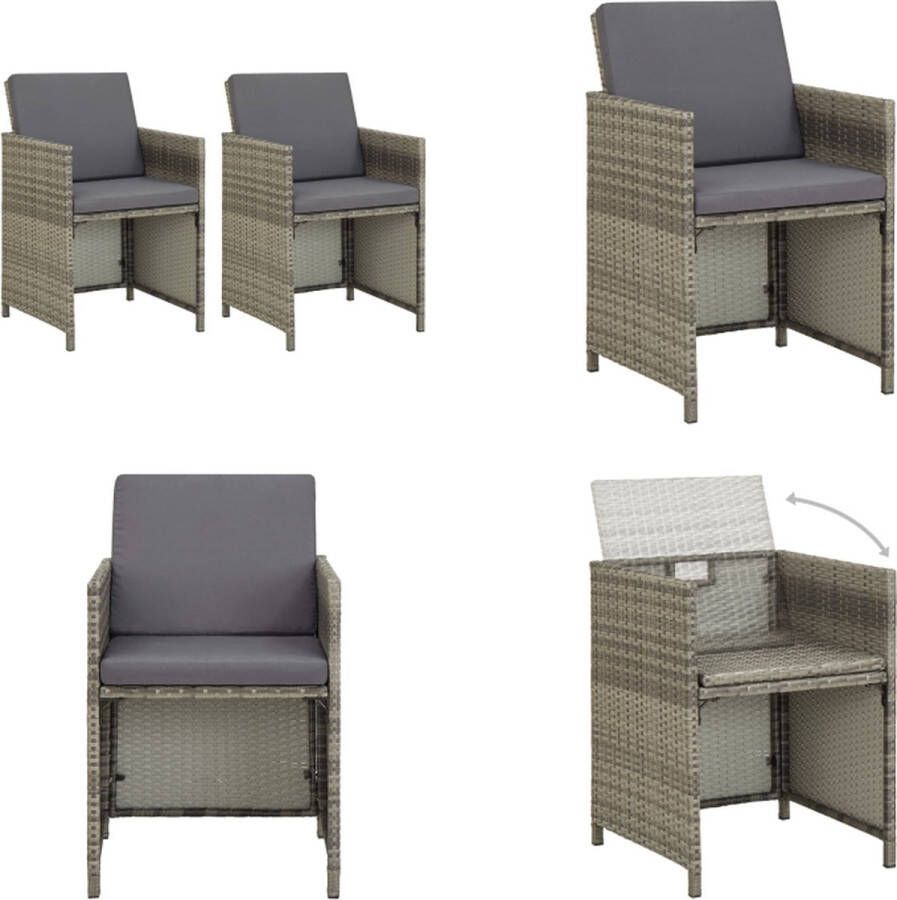 VidaXL Tuinstoelen 2 st met kussens poly rattan grijs Tuinstoel Tuinstoelen Tuin Eetkamerstoel Tuin Eetkamerstoelen