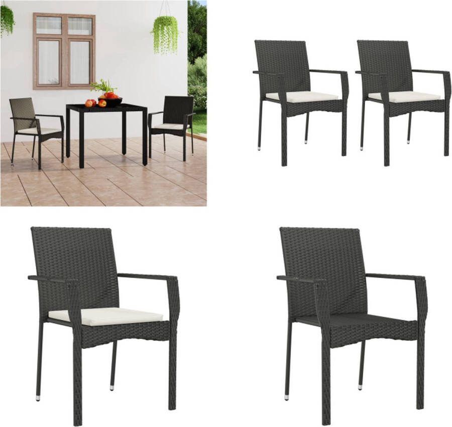VidaXL Tuinstoelen 2 st met kussens poly rattan zwart Tuinstoel Tuinstoelen Buitenstoel Patiostoel