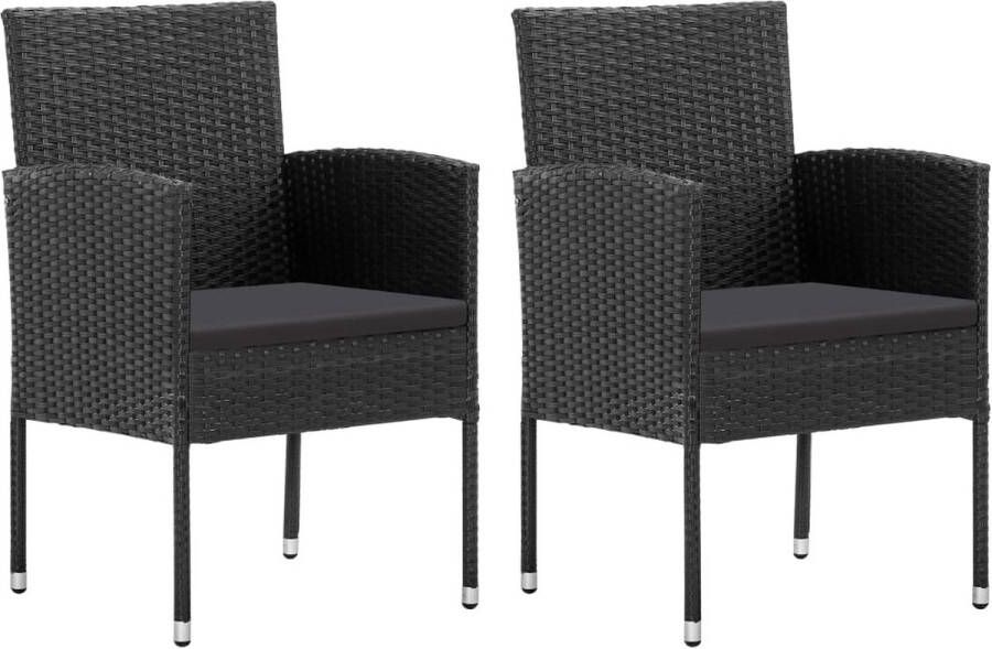 VidaXL Tuinstoelen 2 st met zwarte kussens poly rattan zwart