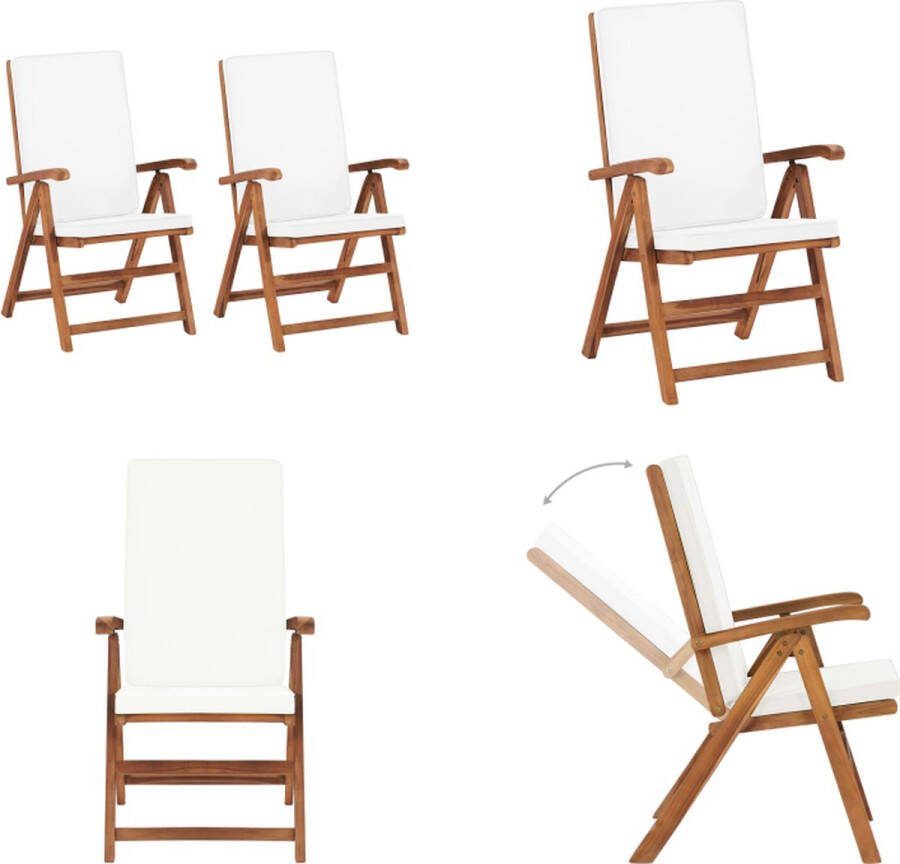 VidaXL Tuinstoelen 2 st verstelbaar met kussens massief teakhout crème Houten Stoel Houten Stoelen Tuin Stoel Tuin Stoelen