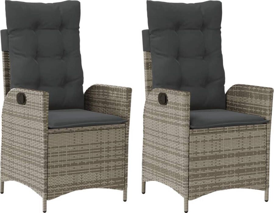 VidaXL Tuinstoelen 2 st verstelbaar met kussens poly rattan grijs