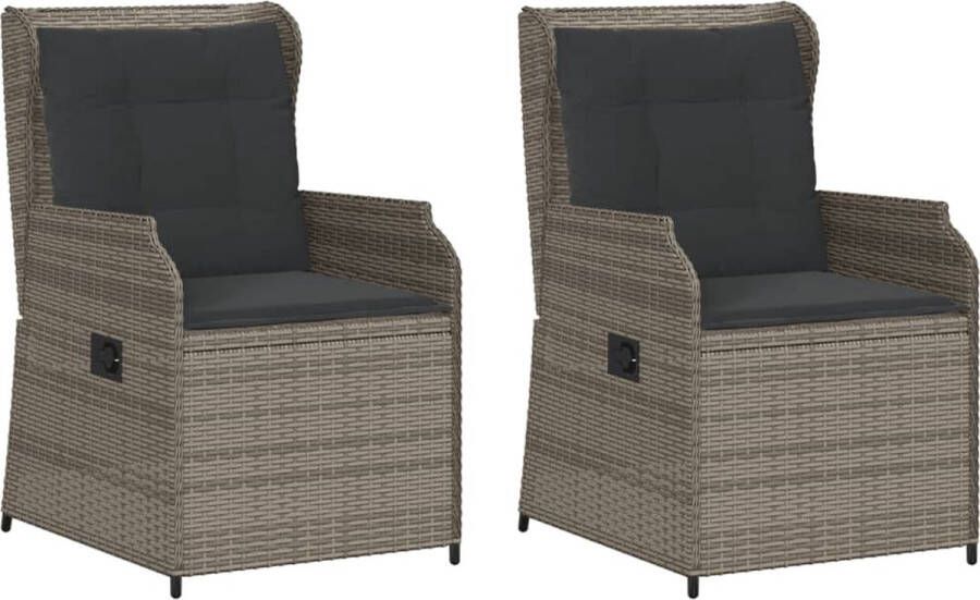VidaXL Tuinstoelen 2 st verstelbaar met kussens poly rattan grijs