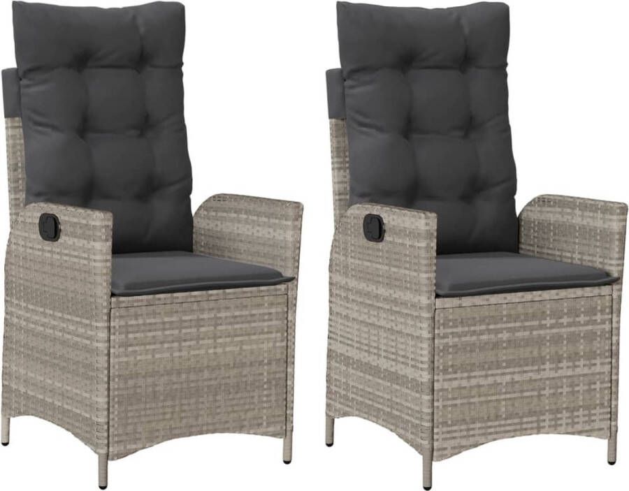 VidaXL Tuinstoelen 2 st verstelbaar met kussens poly rattan lichtgrijs