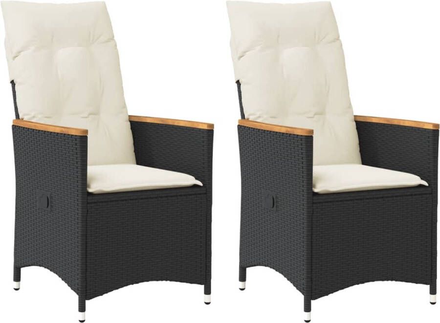 VidaXL Tuinstoelen 2 st verstelbaar met kussens poly rattan zwart