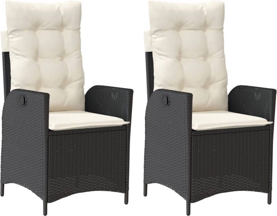 VidaXL Tuinstoelen 2 st verstelbaar met kussens poly rattan zwart