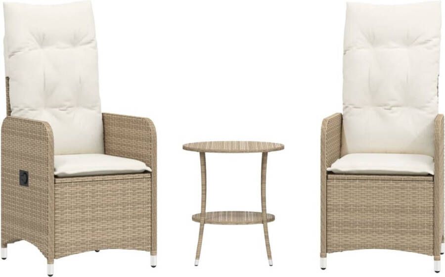VidaXL Tuinstoelen 2 st verstelbaar met tafel poly rattan beige