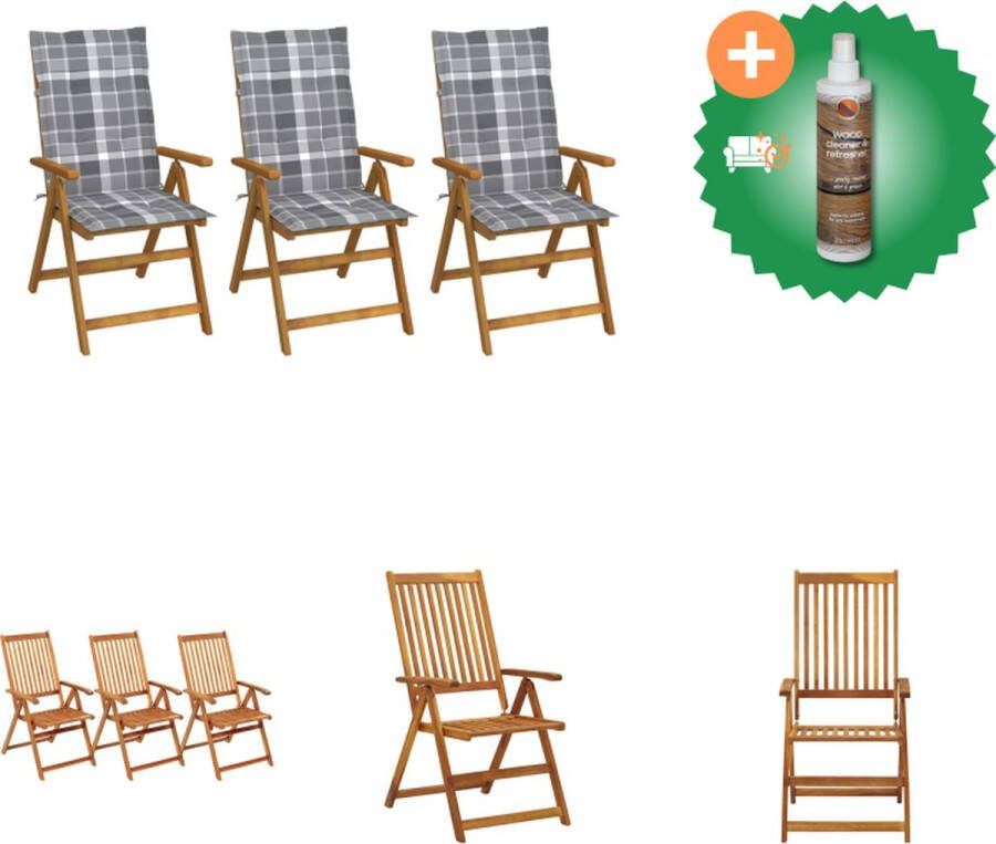 VidaXL Tuinstoelen 3 st inklapbaar met kussens massief acaciahout Tuinstoel Inclusief Houtreiniger en verfrisser