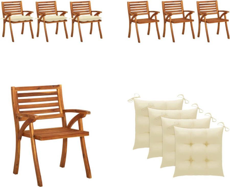 VidaXL Tuinstoelen 3 st met kussens massief acaciahout Eetkamerstoel Eetkamerstoelen Houten Eetkamerstoel Houten Eetkamerstoelen