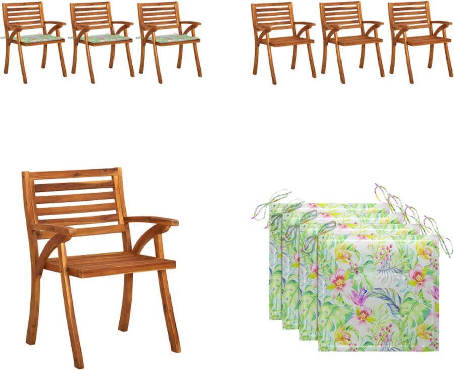 VidaXL Tuinstoelen 3 st met kussens massief acaciahout Eetkamerstoel Eetkamerstoelen Houten Eetkamerstoel Houten Eetkamerstoelen