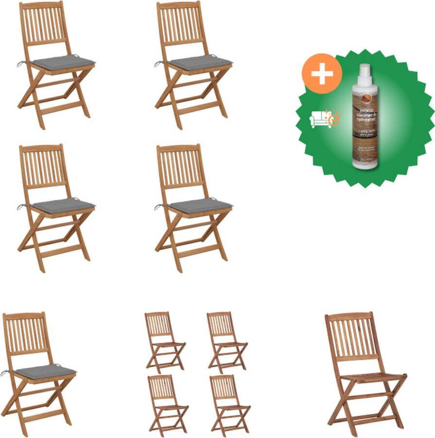 VidaXL Klapstoelen Massief Acaciahout Inklapbaar 48.5 x 57 x 91 cm Grijs kussen Tuinstoel Inclusief Houtreiniger en verfrisser