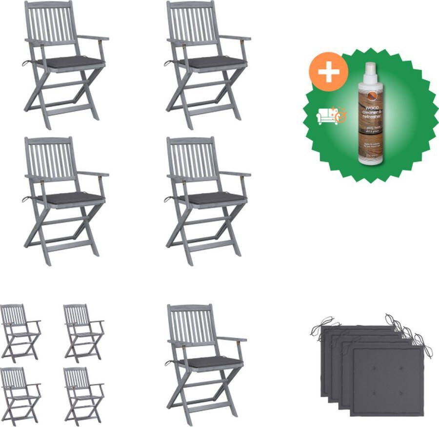 VidaXL Stoelenset Acaciahout Klapstoelen 54x57x91 cm Inklapbaar Antraciet Kussen Set van 4 Tuinstoel Inclusief Houtreiniger en verfrisser