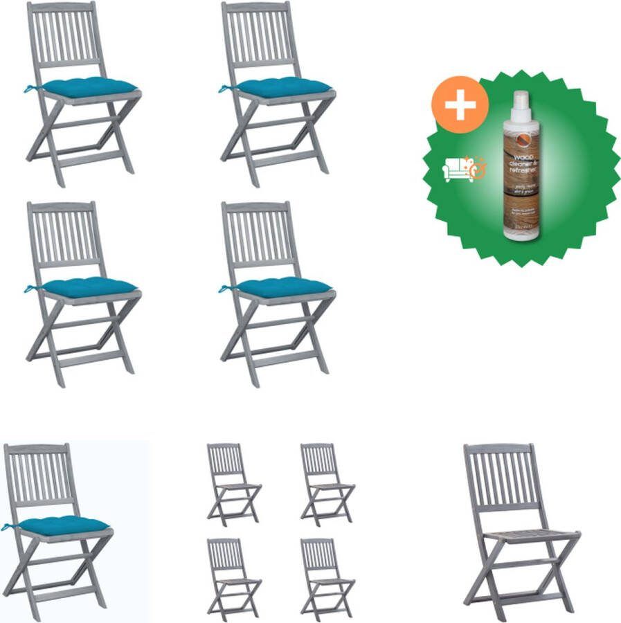 VidaXL Klapstoelen Acaciahout 48.5 x 57 x 91 cm Lichtblauwe kussens Tuinstoel Inclusief Houtreiniger en verfrisser