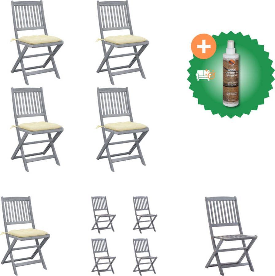 VidaXL Tuinstoelen 4 st inklapbaar met kussens massief acaciahout Tuinstoel Inclusief Houtreiniger en verfrisser