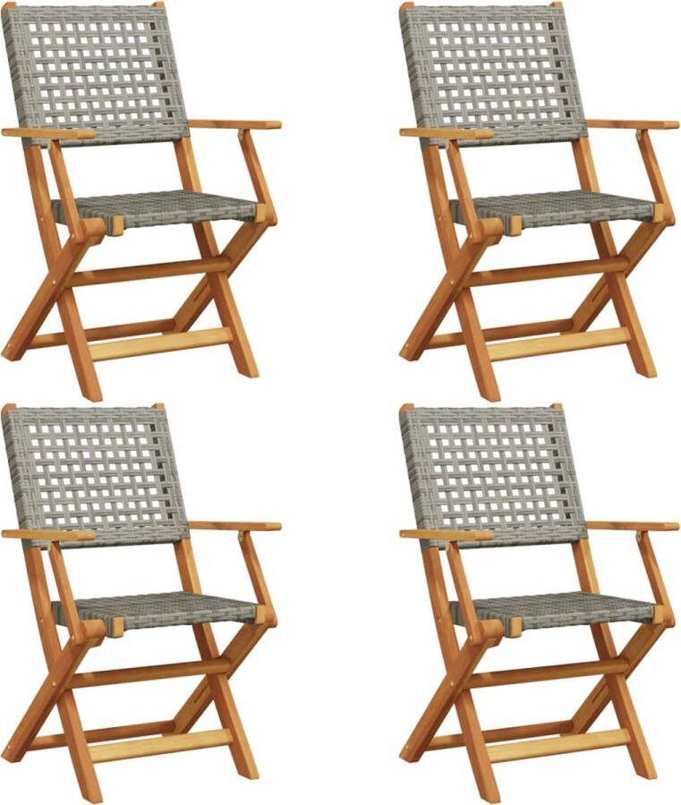 VidaXL Tuinstoelen 4 st inklapbaar poly rattan en massief hout grijs