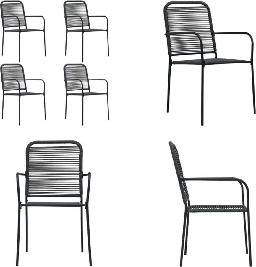 VidaXL Tuinstoelen 4 st katoenen touw en staal zwart Buitenstoel Buitenstoelen Tuinstoel Tuinstoelen