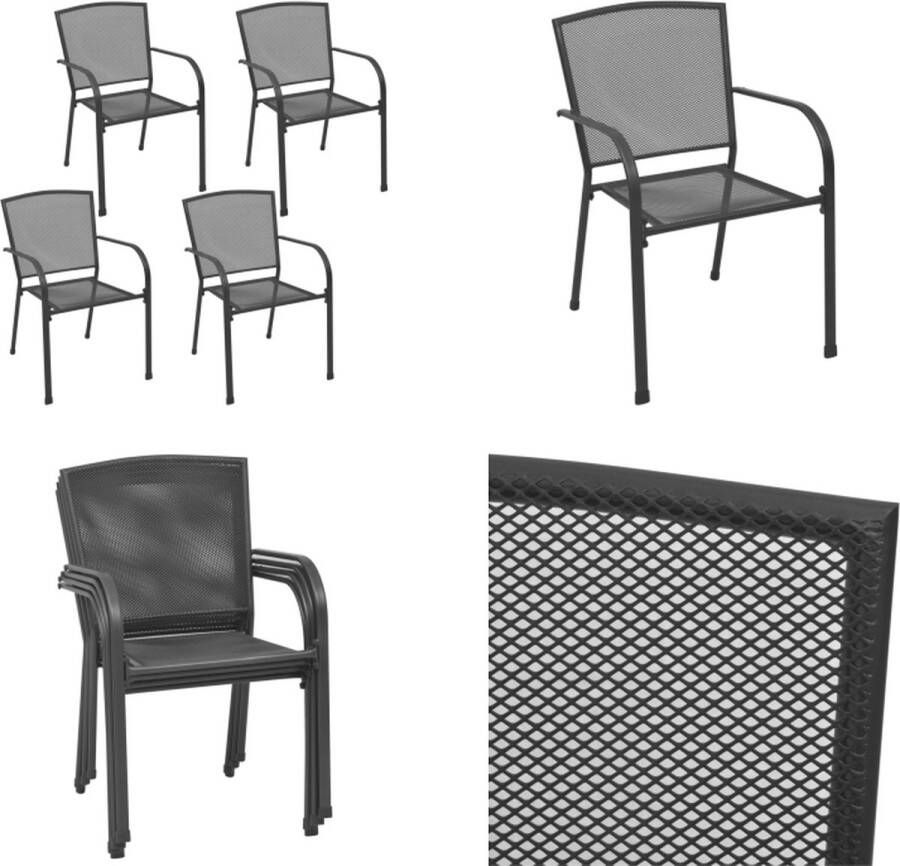 VidaXL Tuinstoelen 4 st mesh ontwerp staal antraciet Tuinstoel Tuinstoelen Stoel Stoelen