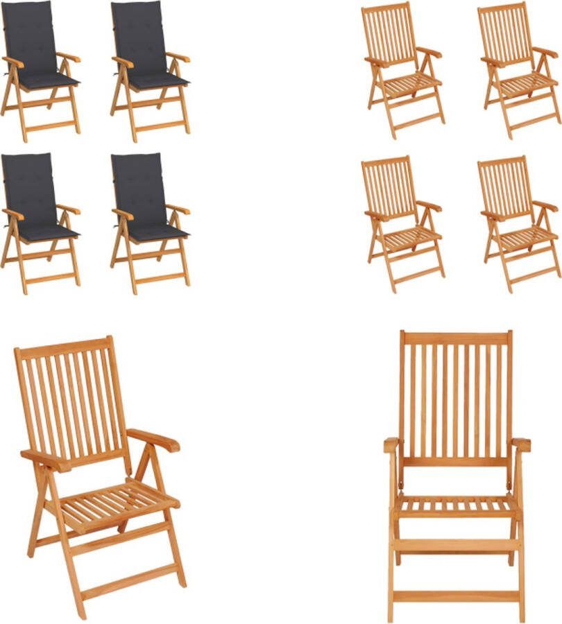 VidaXL Tuinstoelen 4 st met antracietkleurige kussens massief teakhout Tuinstoel Tuinstoelen Tuin Stoel Tuin Stoelen