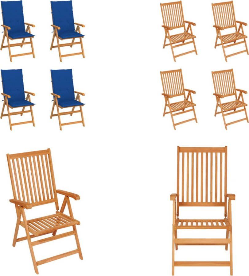 VidaXL Tuinstoelen 4 st met koningsblauwe kussens massief teakhout Tuinstoel Tuinstoelen Tuin Stoel Tuin Stoelen