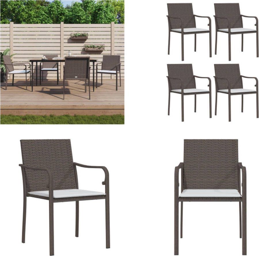 VidaXL Tuinstoelen 4 st met kussens 56x59x84 cm poly rattan bruin Tuinstoel Tuinstoelen Tuin Stoel Buitenstoel