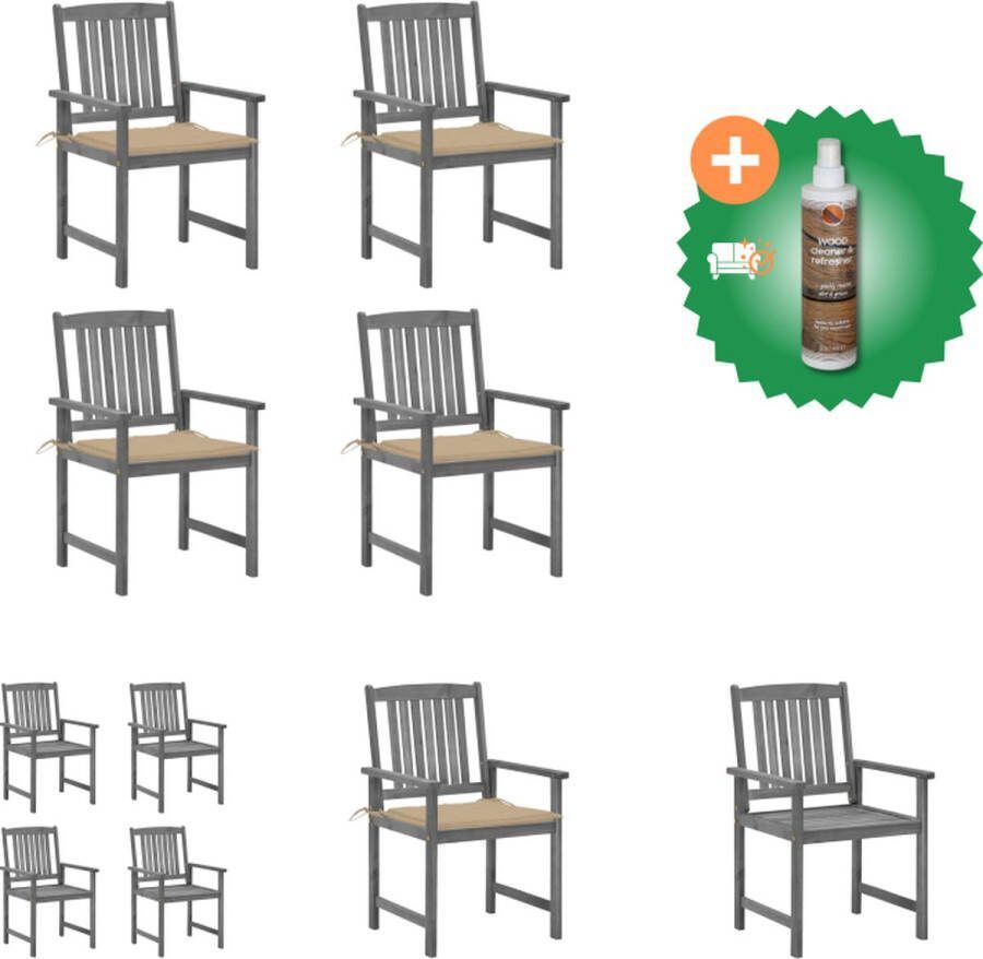 VidaXL Tuinstoelen 4 st met kussens massief acaciahout grijs Tuinstoel Inclusief Houtreiniger en verfrisser