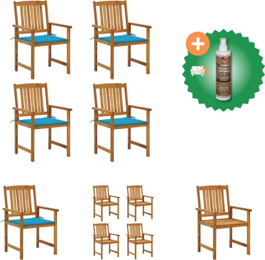 VidaXL Buitenstoelen Gelatté hout Massief acaciahout Blauwe kussens 61 x 57 x 92 cm 4 stoelen 4 zitkussens Tuinstoel Inclusief Houtreiniger en verfrisser