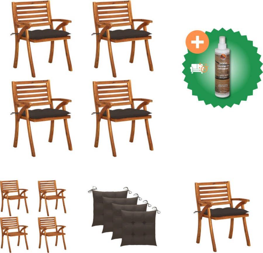 VidaXL Tuinstoelen 4 st met kussens massief acaciahout Tuinstoel Inclusief Houtreiniger en verfrisser