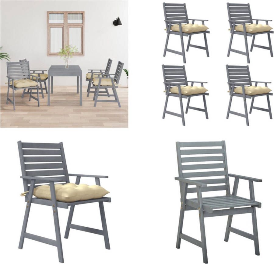 VidaXL Tuinstoelen 4 st met kussens massief acaciahout Tuinstoel Tuinstoelen Houten Tuinstoel Buitenstoel