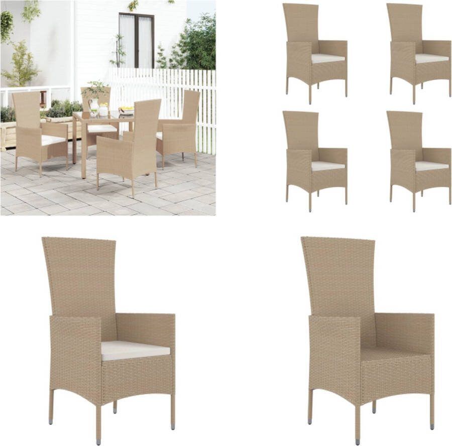 VidaXL Tuinstoelen 4 st met kussens poly rattan beige Tuinstoel Tuinstoelen Tuin Stoel Tuin Eetkamerstoel